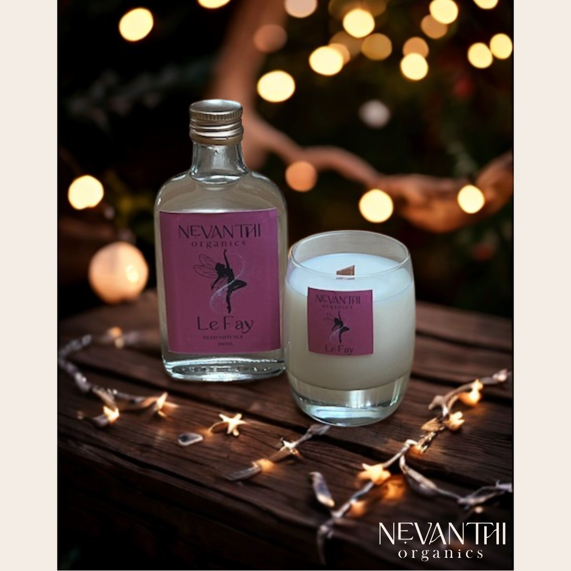 Le Fay – Soy Wax Candle with Wooden Wick, Cotton candy, bubblegum, cherry, vanilla, Sweet smelling - Nevanthi Organics