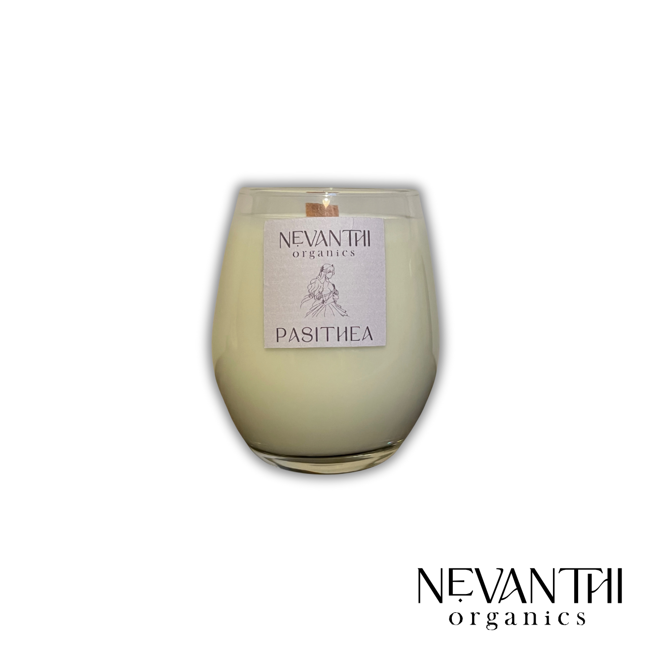 Pasithea Soy wax candle, wooden wick, lavender & bergamot - Nevanthi Organics