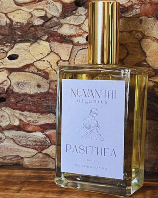 Pasithea room and linen spray by Nevanthi Organics — 100ml calming home fragrance with lavender rosewood and bergamot