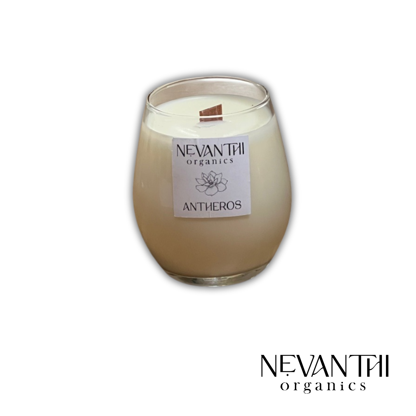 Antheros, Soy Wax Candle, Wooden Wick, Gardenia & Jasmine - Nevanthi Organics