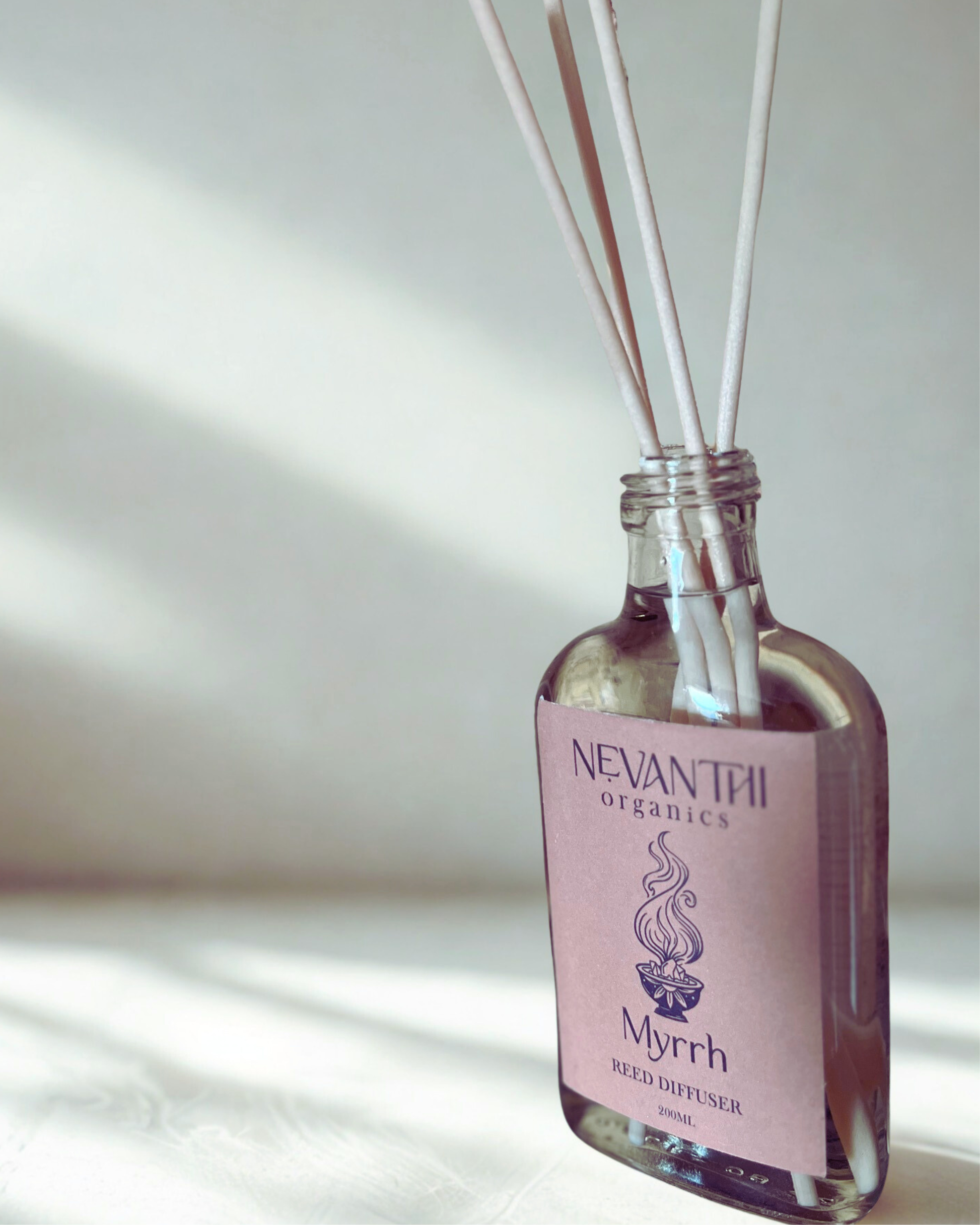 Myrrh reed diffuser — handmade UK winter reed diffuser 200ml lasting up to 6 months by Nevanthi Organics