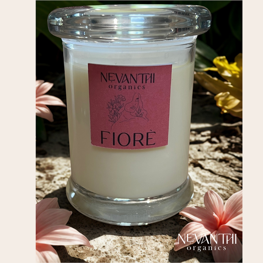 Fiore Soy Wax Candle with Wooden Wick - Floral Jasmine and Ylang Ylang Scent - Nevanthi Organics