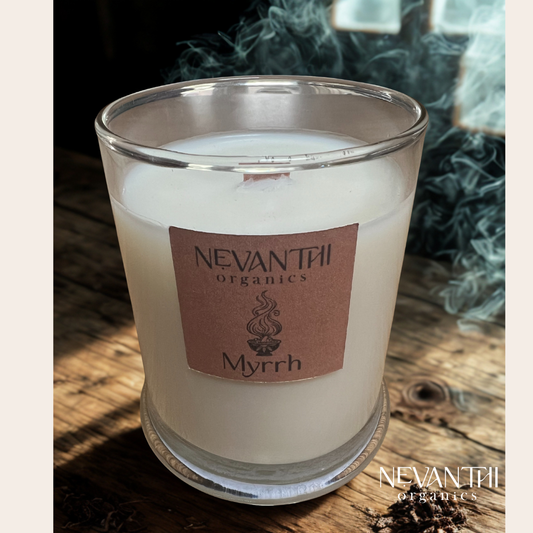 Myrrh candle — handmade UK winter soy wax candle with myrrh and tonka by Nevanthi Organics