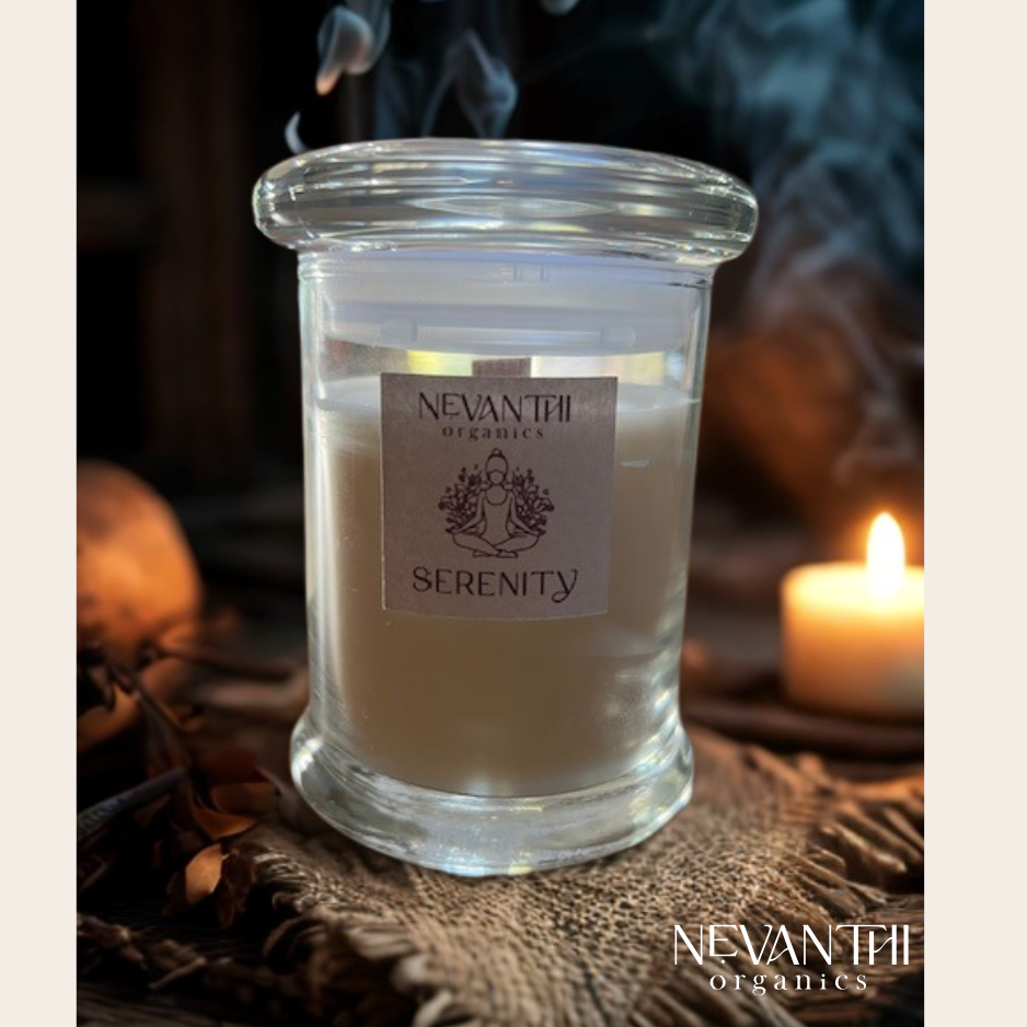 Serenity Soy Wax Candle with Wooden Wick - Sandalwood and Frankincense