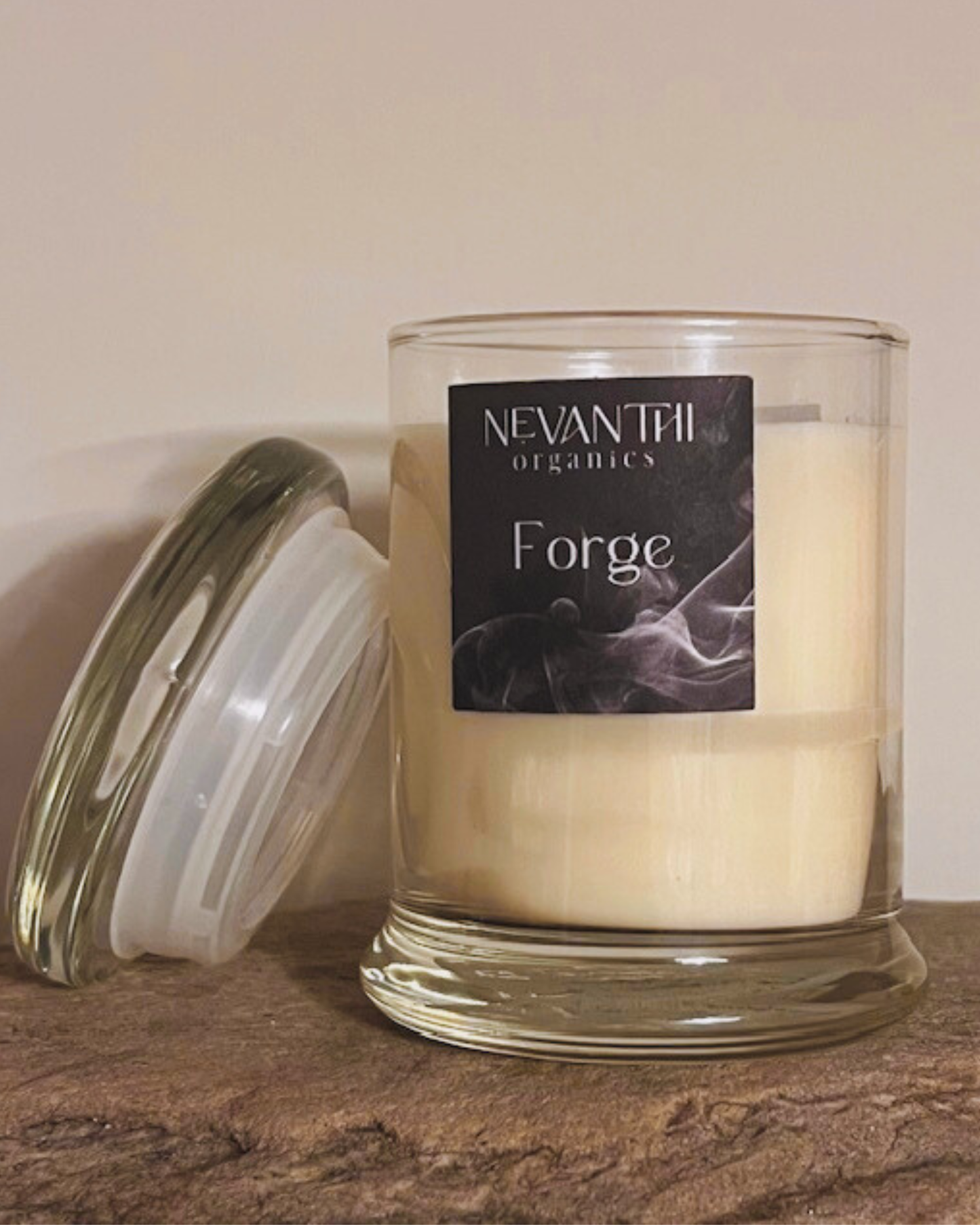 orge soy wax candle by Nevanthi Organics — limited seasonal wooden wick candle with birch clove and patchouli