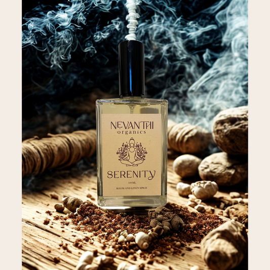 Serenity Room & Linen Spray – Sandalwood & Frankincense, Mediative, Relaxing, Yoga - Nevanthi Organics