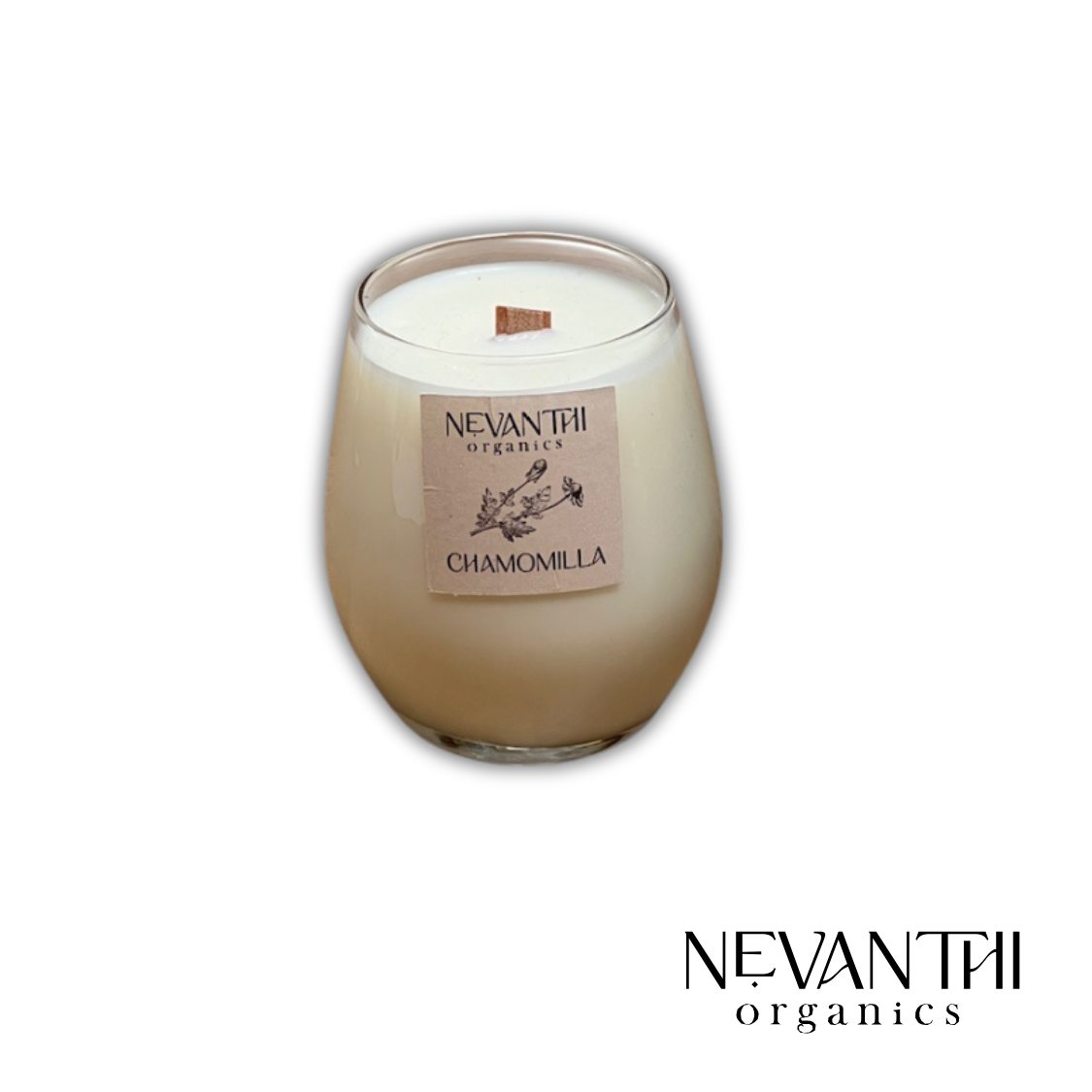 Chamomilla Soy Wax Candle, Wooden Wick, Chamomile & Lavender - Nevanthi Organics