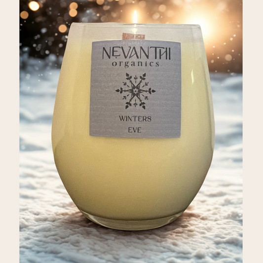 Winters Eve Soy Candle, Wooden Wick, Soy Wax, Cinnamon, Nutmeg, - Nevanthi Organics