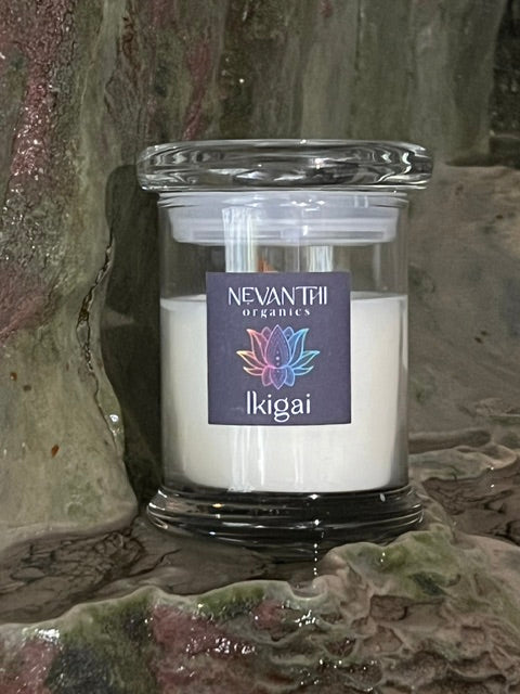 Ikigai candle — handmade floral soy wax candle by Nevanthi Organics UK