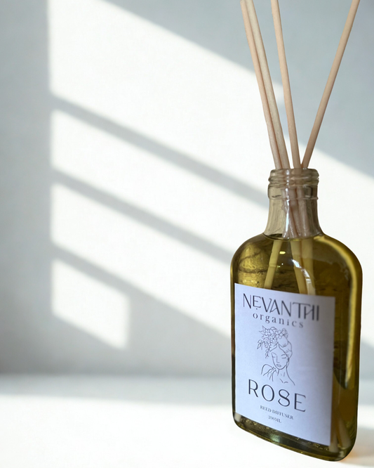 Rose reed diffuser — handmade UK reed diffuser 200ml lasting up to 6 months by Nevanthi Organics