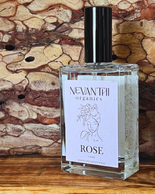 Rose room and linen spray by Nevanthi Organics — 100ml unexpected floral home fragrance with rosewood neroli and palmarosa