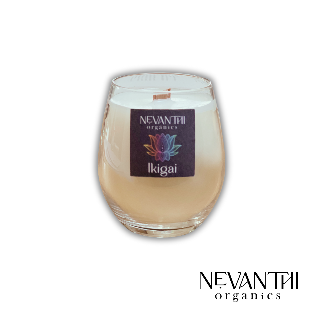 Ikigai, Soy wax candle, wooden wick, grapefruit, waterlily, honeysuckle - Nevanthi Organics